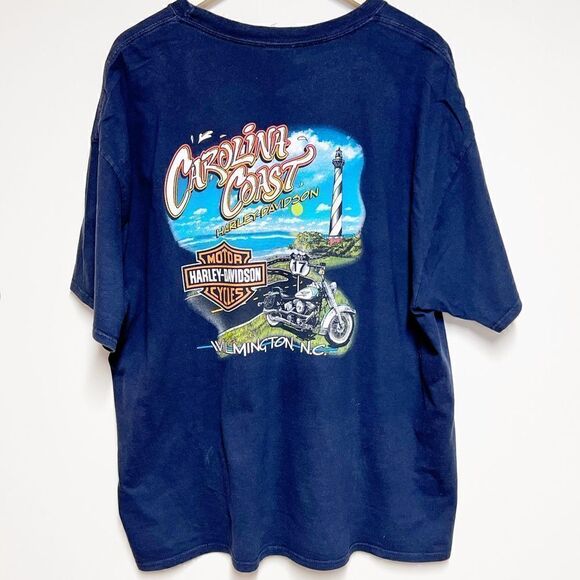 Vintage 2000 Harley Davidson Carolina Coast Blue Tee Shirt Mens Sz 2X Rare - Picture 1 of 6